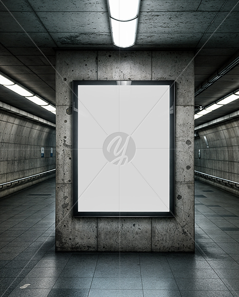Framed Poster in Underground Passage Mockup