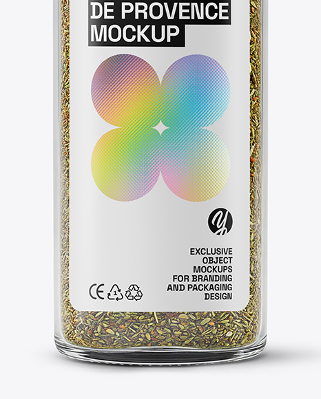 Square Glass Jar with Herbes de Provence Mockup