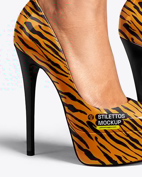 Pair of Stilettos on Woman's Legs Mockup
