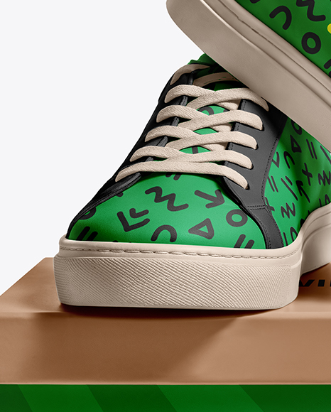 Pair of Sneakers with Shoe Box Mockup