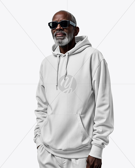 Elderly Black Man Wearing Hoodie and Sweatpants Mockup