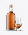 Whiskey Bottle With Glass Mockup