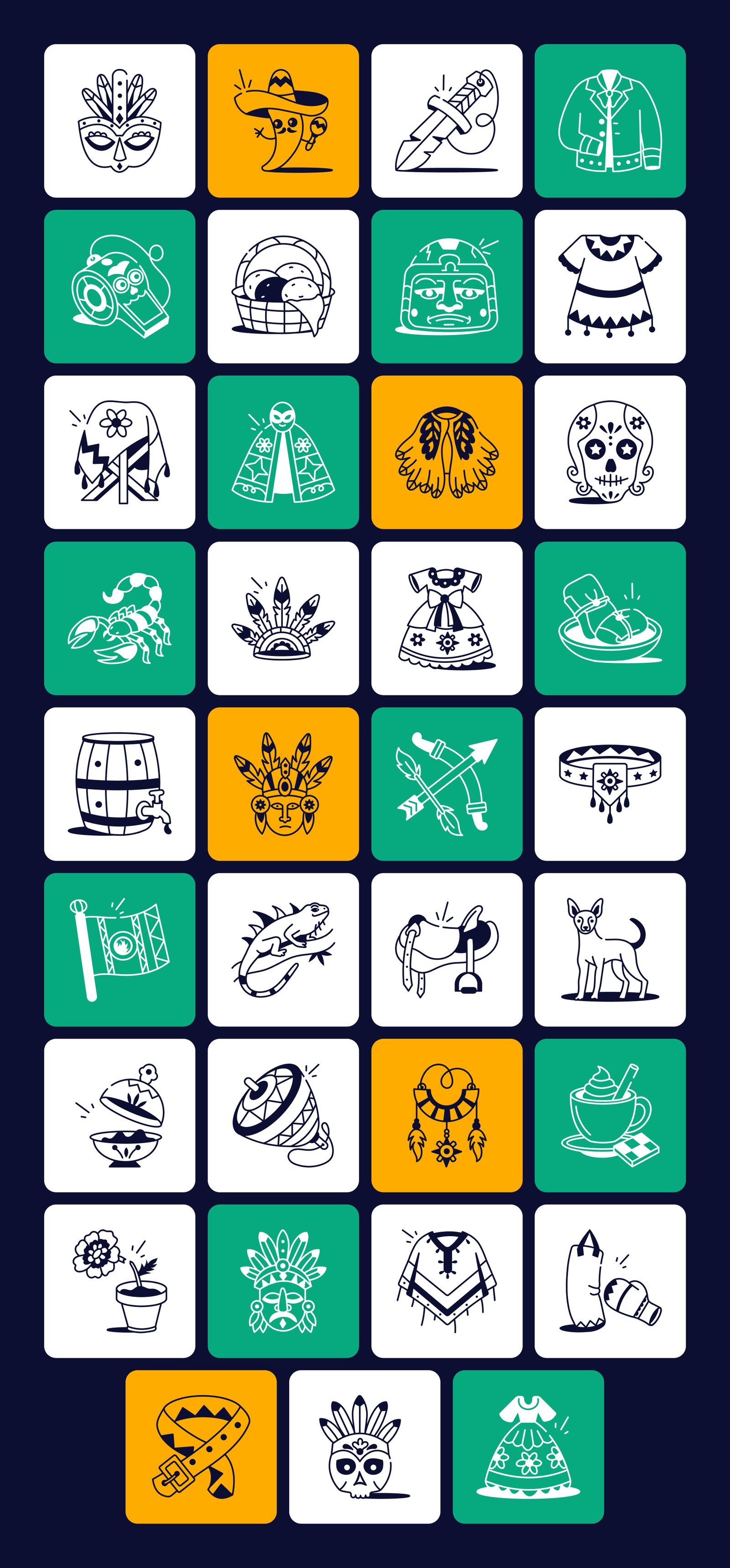 Mexican Doodles Icons Set