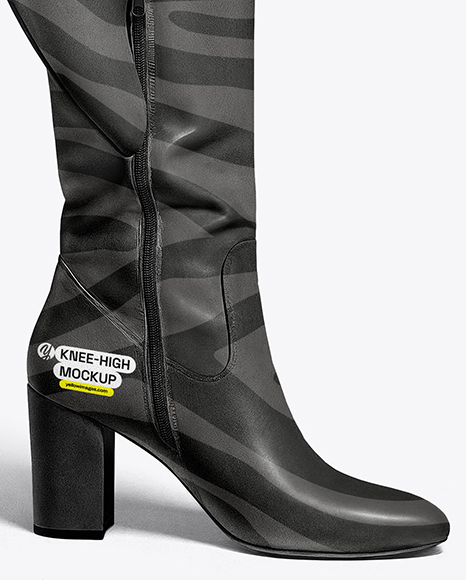 Pair of High-Knee Boots on Women's Legs with Dress Mockup