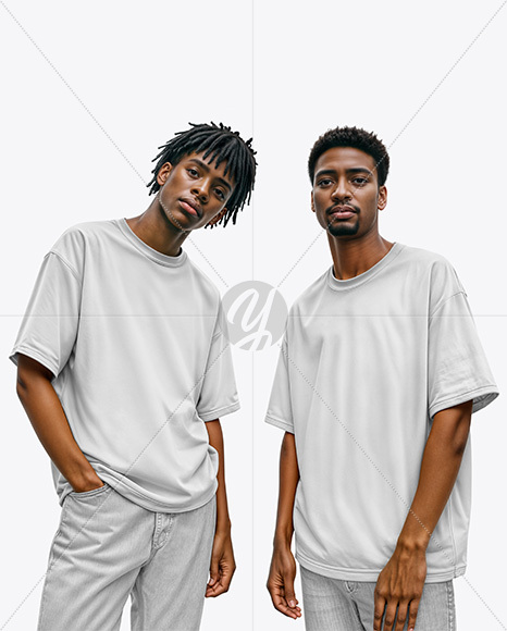 Two Afro-American Men Wearing T-shirts and Jeans Mockup