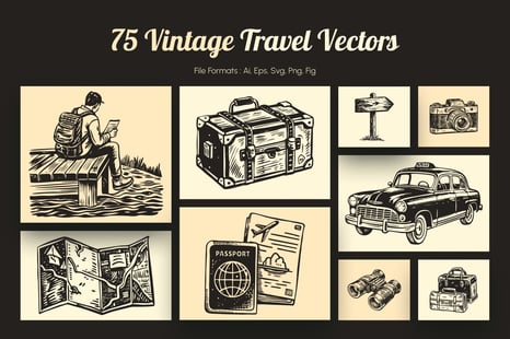 Vintage Travel Illustration Set