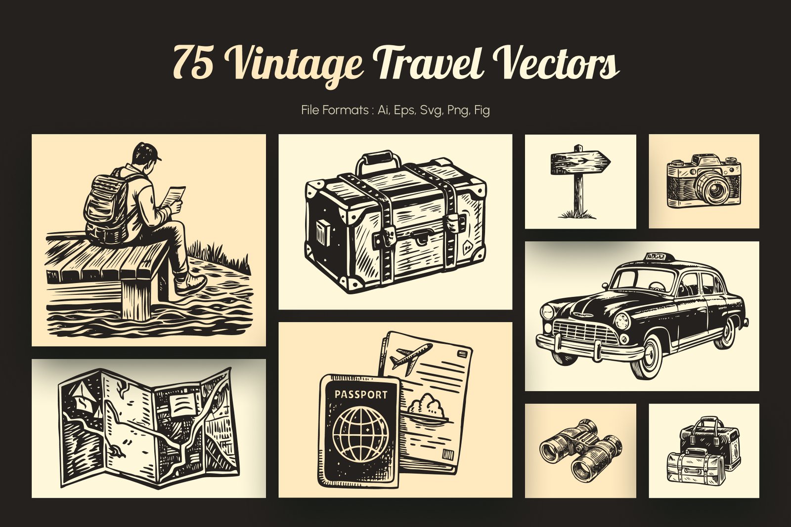 Vintage Travel Illustration Set