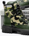 Pair of Women's Combat Boots with Shoe Box Mockup