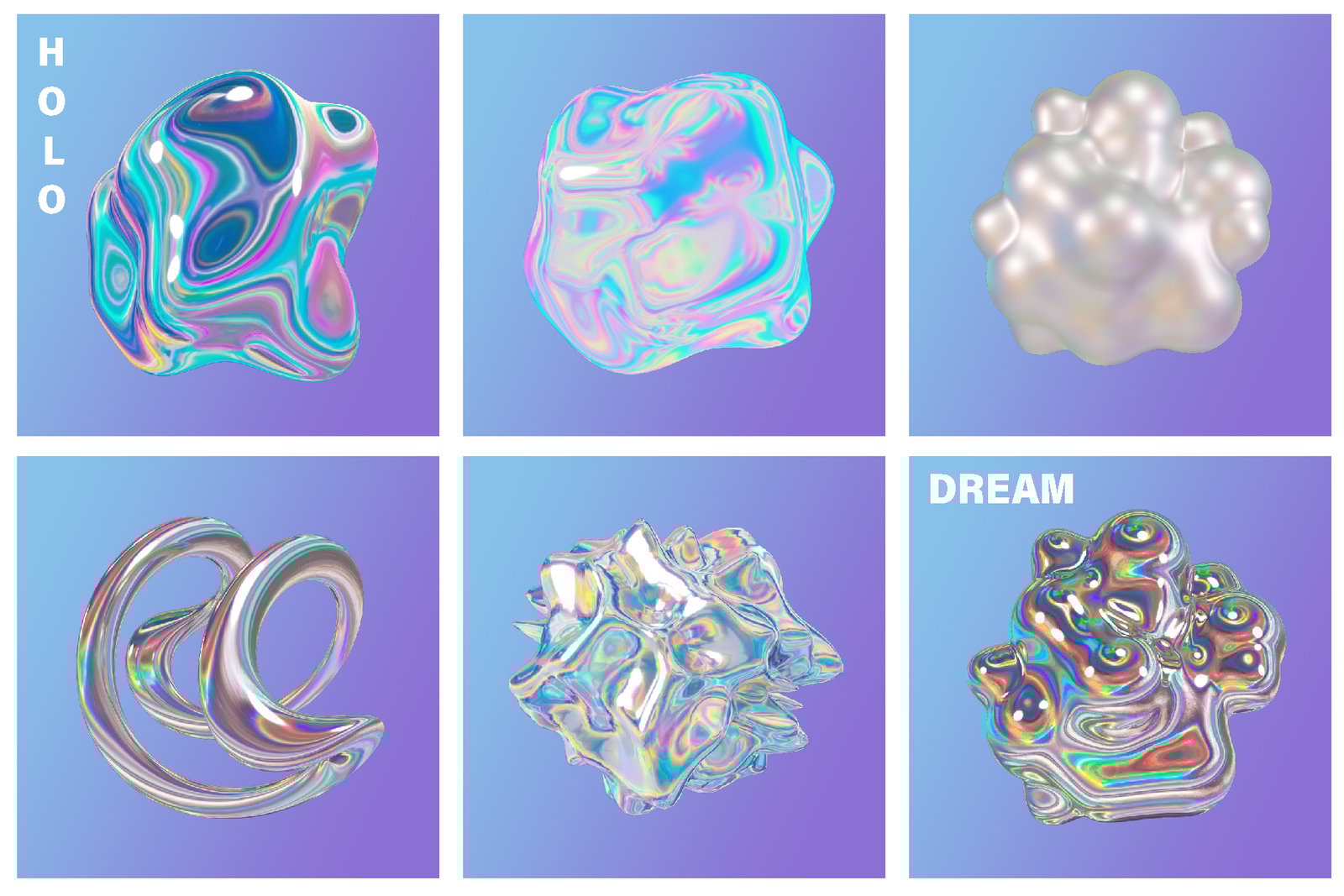 Holo Iridescence 3D Shapes Graphics