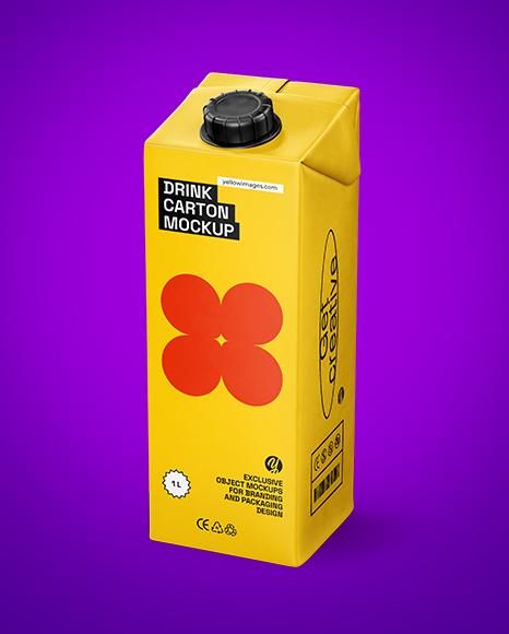 1L Carton Drink Box Mockup - Half Side view