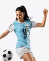Woman Wearing Soccer Jersey and Shorts Mockup