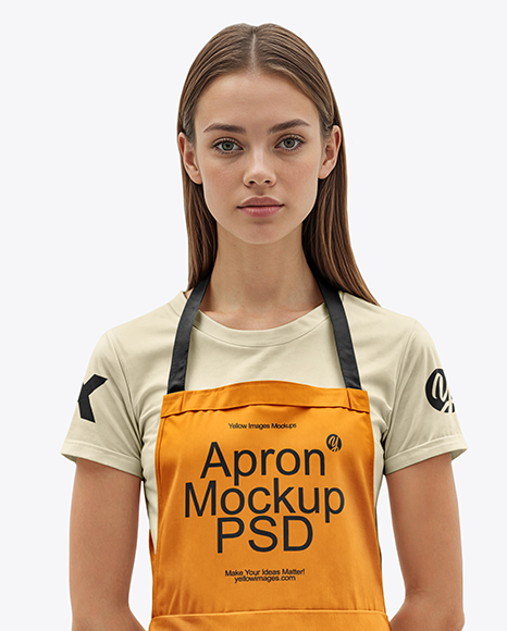 Young Woman Wearing Apron and T-Shirt Mockup