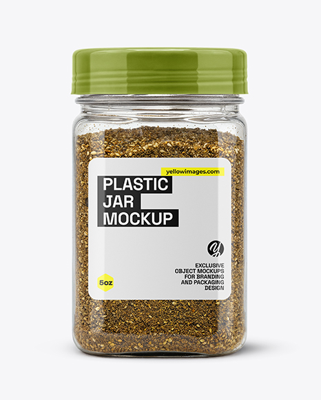 Square Plastic Jar with Za'atar Spice Mockup - Square frame mockup