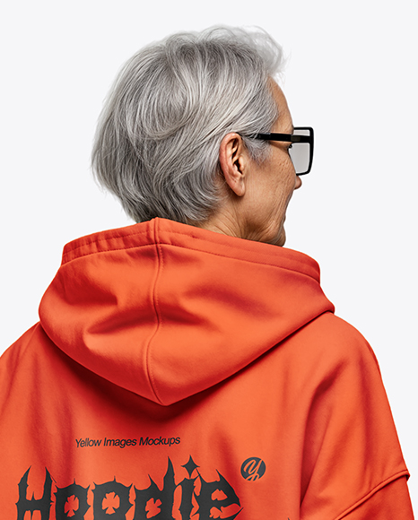 Old Gray-Haired Woman Wearing Oversized Hoodie & Sweatpants Mockup