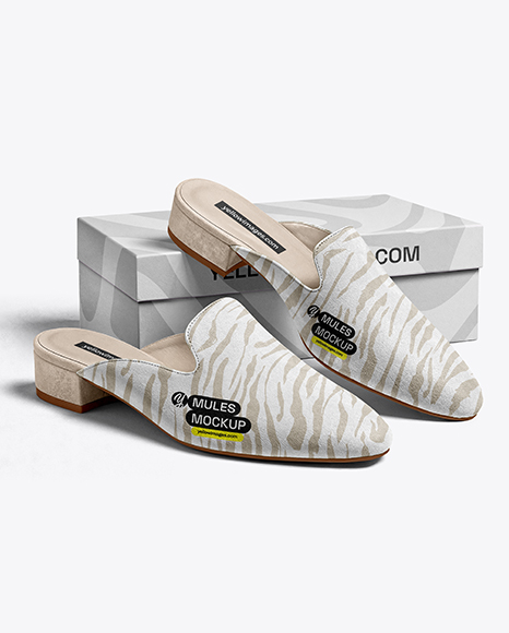 Pair of Suede Mules with Shoe Box Mockup - Gift box mockup