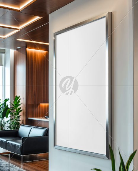 Poster with Metallic Frame in Modern Office Mockup