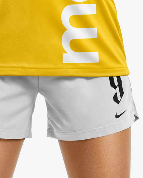 Woman Wearing Soccer Jersey and Shorts Mockup