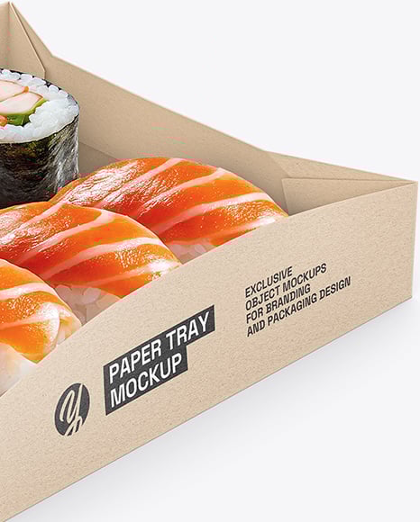 Kraft Paper Food Catering Tray with Sushi Mockup
