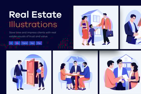 Real Estate Sale Illustration Art Set - Graphics