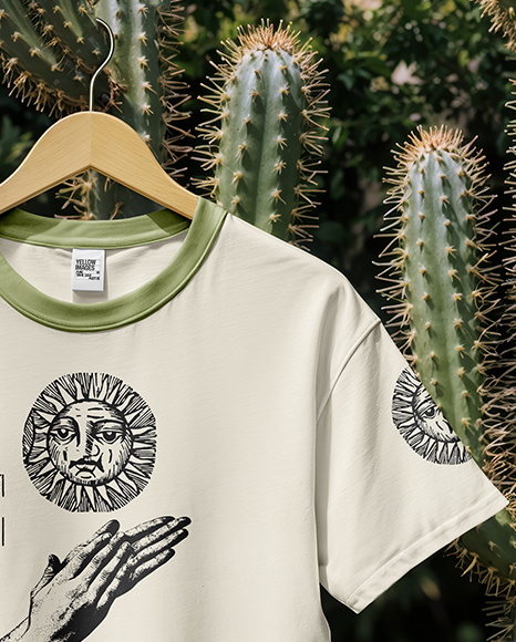 T-Shirt with Hanger on Cactus Background Mockup