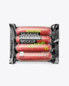 Glossy Plastic Flow-Pack with Sausages Mockup