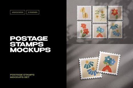 Realistic Postage Stamp Mockup Scenes - Stationery Mockups