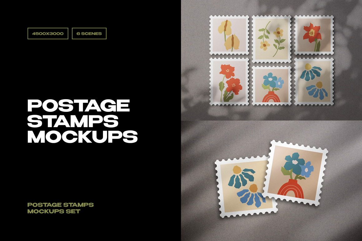 Realistic Postage Stamp Mockup Scenes