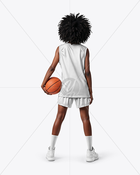 Black Woman with Afro Hairstyle Wearing Full Basketball Kit Mockup