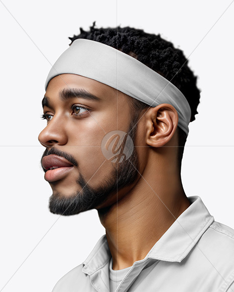 Black Man Wearing a Headband and Shirt Mockup
