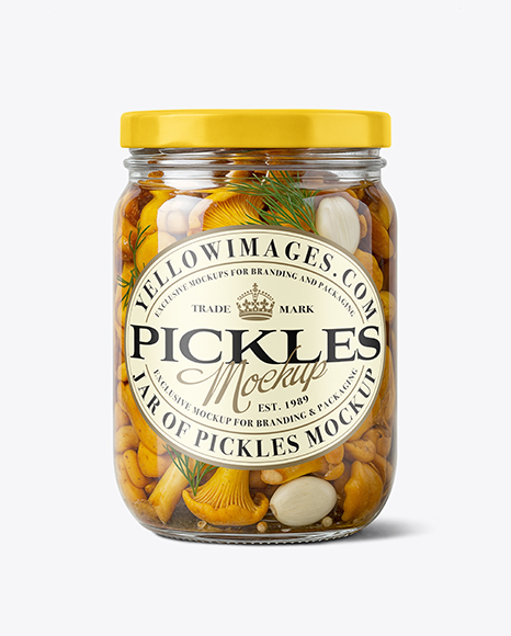 Glass Jar with Chanterelles Mushrooms Mockup - Realistic mockups