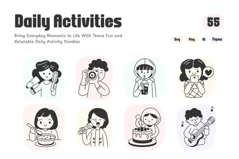 Daily Activities Doodle Illustration Set - Graphics