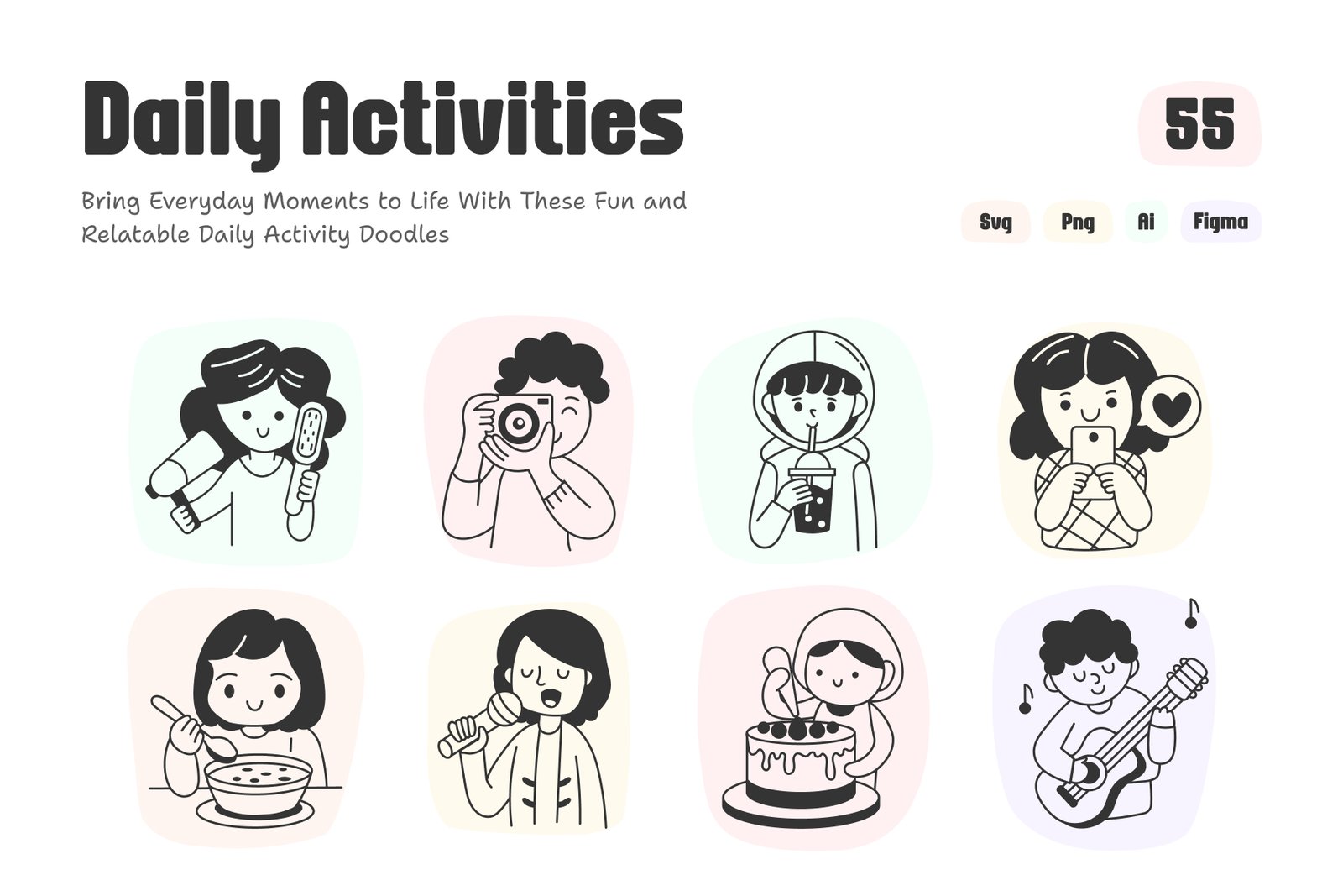 Daily Activities Doodle Illustration Set