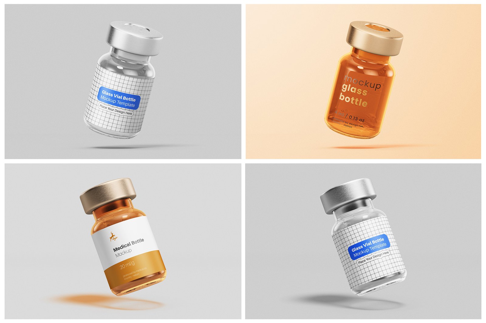 Vaccine Glass Vial Bottle PSD Mockup Set