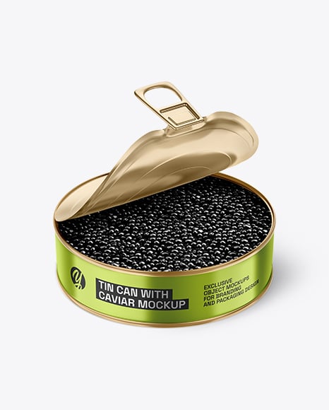 Opened Tin Can w Black Caviar Mockup - Tuna can mockup