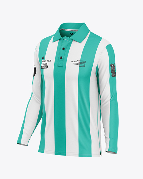Men's Long Sleeve Polo Shirt Mockup - Half Side View