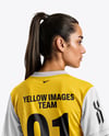 Female Soccer Player Wearing Jersey and Shorts Mockup