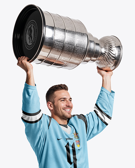 Ice Hockey Player with Stanley Cup Mockup