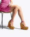 Woman Wearing Dress and Wedge Heels Mockup