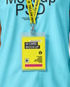 Young Woman Wearing T-shirt with ID Card Mockup