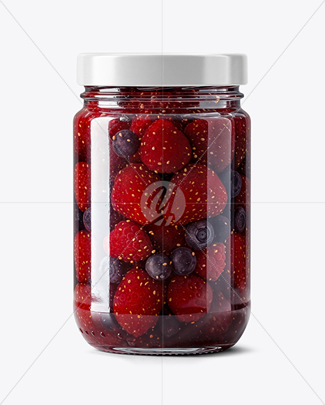 Clear Glass Jar with Mixed Berries Preserves Mockup