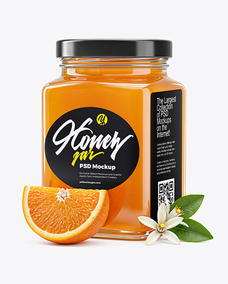 Square Glass Jar with Orange Blossom Honey Mockup