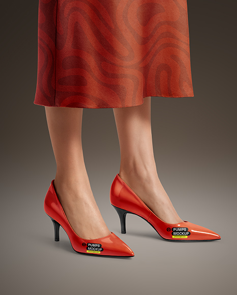Pair of Pumps on Woman's Legs with Dress Mockup