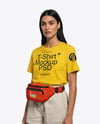 Woman Wearing T-Shirt with Fanny Pack Mockup