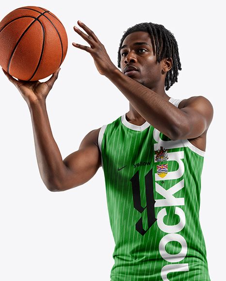 Black Man with Dreadlocks Wearing a Full Basketball Kit Mockup