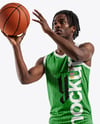 Black Man with Dreadlocks Wearing a Full Basketball Kit Mockup