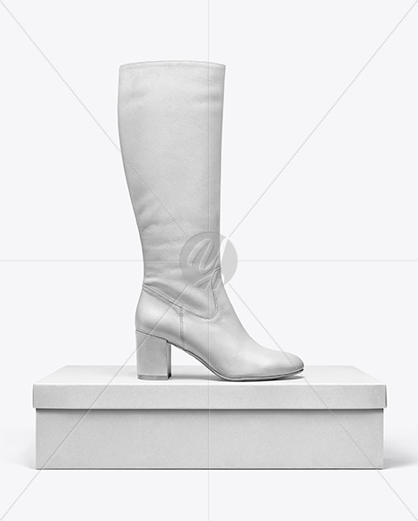 Women's High-Knee Boot on Shoe Box Mockup