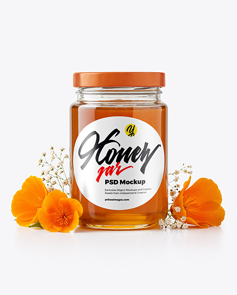 Glass Jar with Wildflower Honey Mockup - Honey+Jar+Mockup+Creative+Photoshop+Templates+Creative+Market