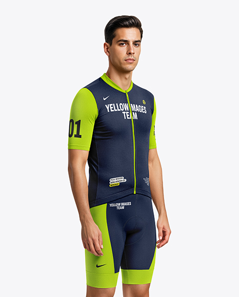 Man Wearing Cycling Jersey and Bib Shorts Mockup - PSD Mockups