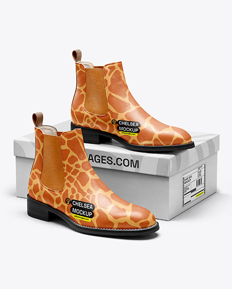 Pair of Chelsea Boots with Shoe Box Mockup - Box mockup white