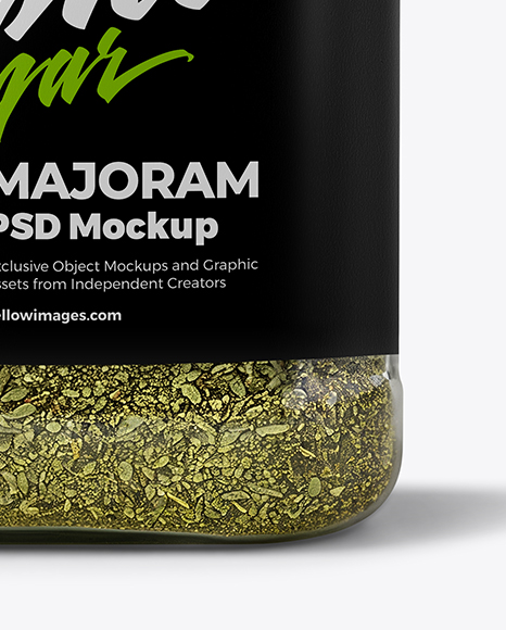 Square Plastic Jar with Marjoram Spice Mockup
